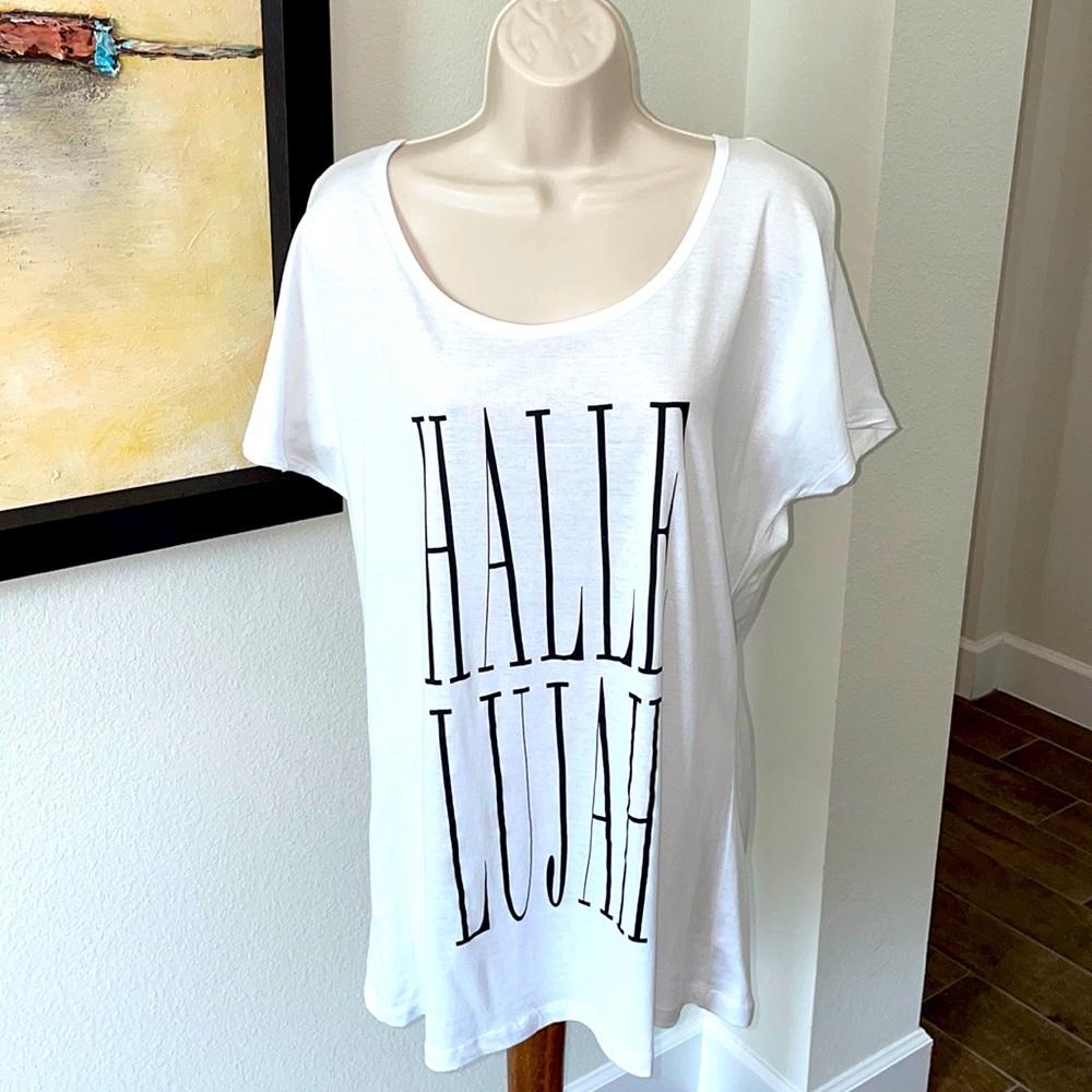 HALLELUJAH Beautiful white TEE!! Size large consider extra large.